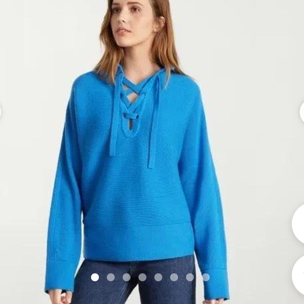 Everlane Women's Vibrant Blue Lace-up V-Neck Smock Sweater